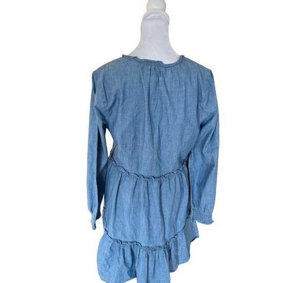 J. Crew - Chambray Ruffle Long Sleeve Mini Dress Sz 8 - Picture 6 of 8